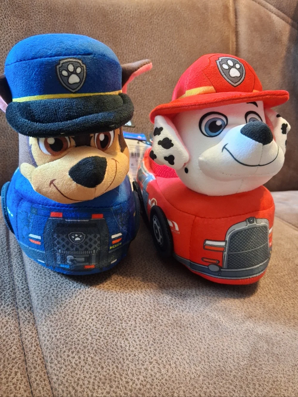 Paw Patrol Chase and Marshall Plush Vehicle Slippers Pair - Blue & Red Size 9-10